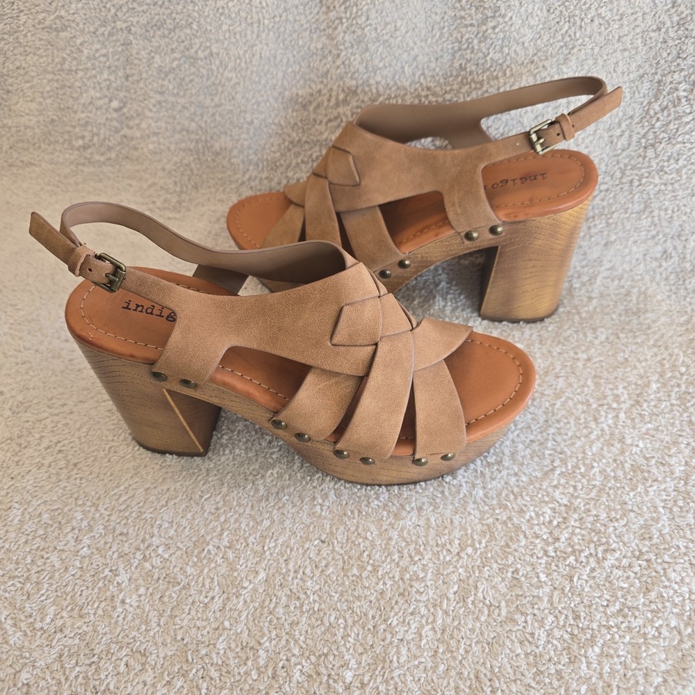 Indigo Rd Platform Heel Sandals Criss-cross Straps Brown Size 7.5 - Picture 2 of 13